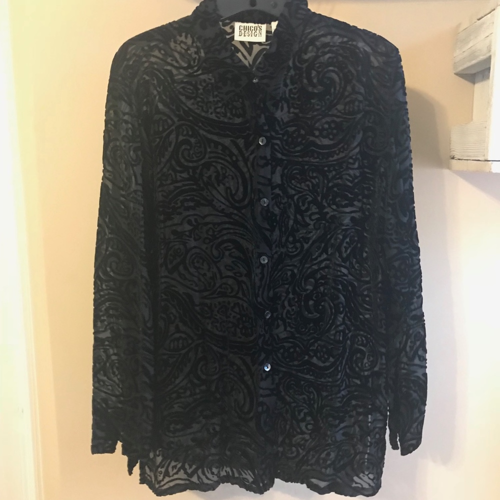 Chico's Black Velvet Burnout Blouse